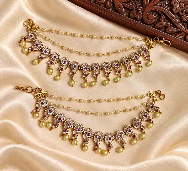 South Indian Ear Chains jewellery set M048 available for rental