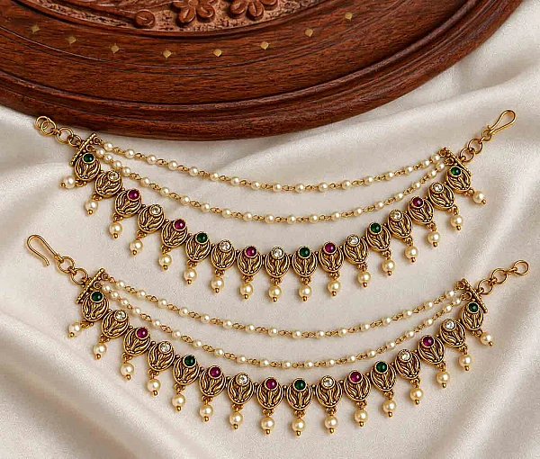 South Indian Ear Chains jewellery set M041 available for rental