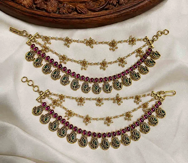 South Indian Ear Chains jewellery set M040 available for rental