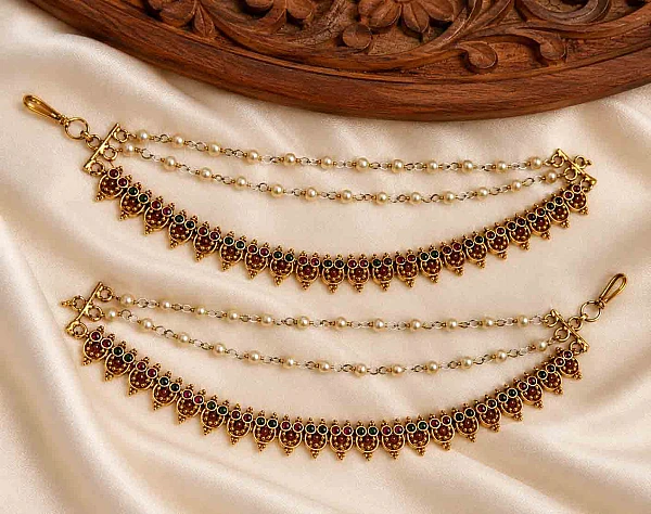 South Indian Ear Chains jewellery set M037 available for rental