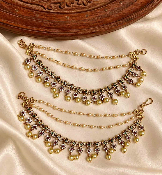 South Indian Ear Chains jewellery set M045 available for rental
