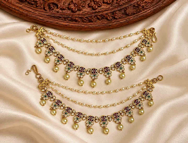South Indian Ear Chains jewellery set M047 available for rental