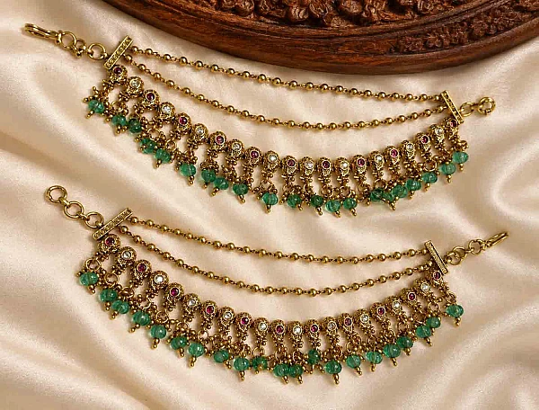 South Indian Ear Chains jewellery set M036 available for rental