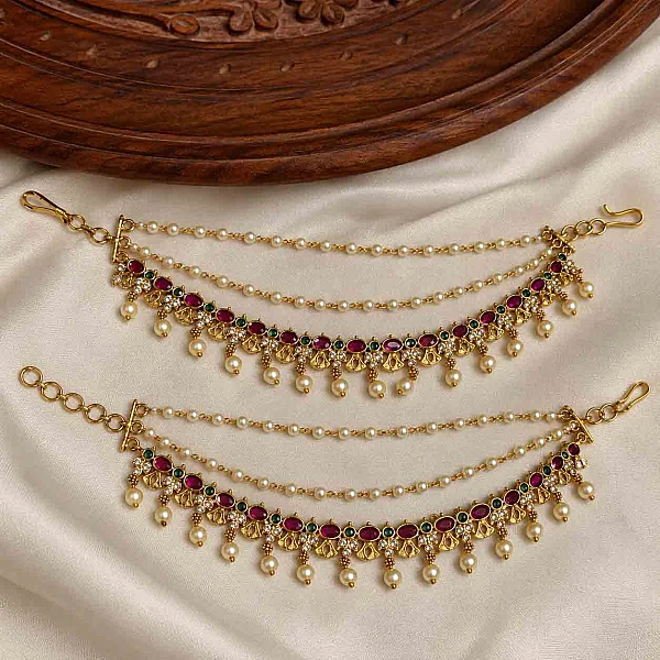 South Indian Ear Chains jewellery set M044 available for rental